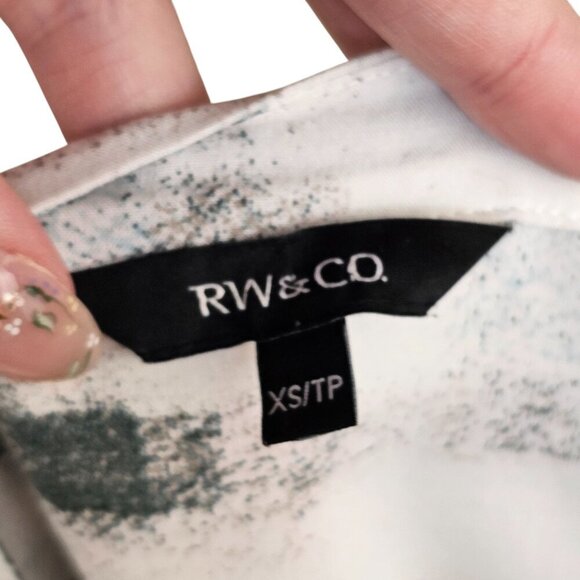 RW&Co. White Green Checkered Long Sleeve Button Up Blouse Sz XS - Picture 6 of 9